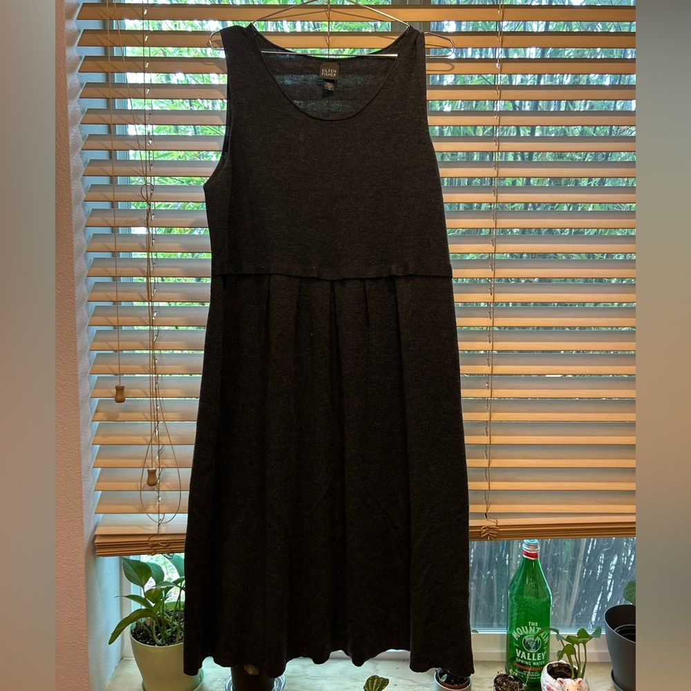 Eileen Fisher XL Charcoal Sleeveless Midi Dress 100% Merino Wool